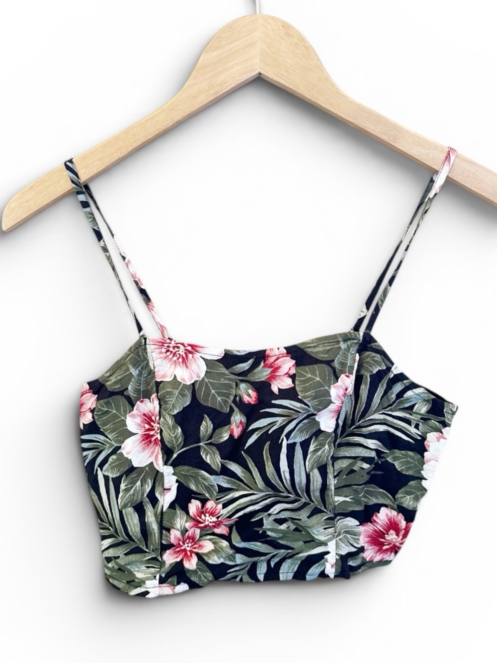 American Eagle Outfitters Tropical Floral Cropped Cami - Navy, Pink & Green XS